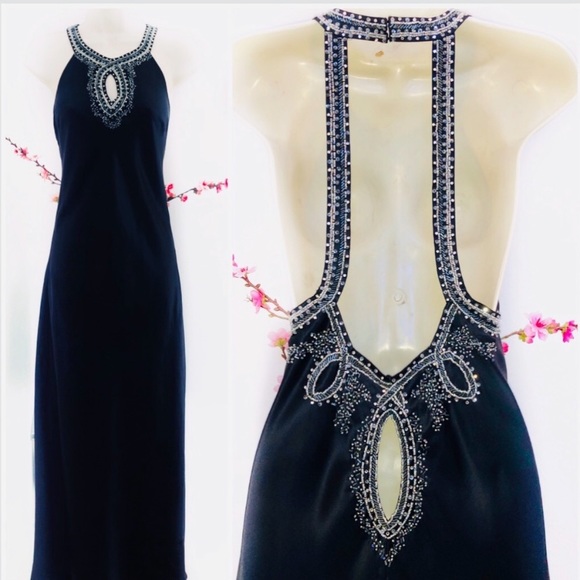 Vintage 90’s Y2K 100% Silk Dress Beaded Dress Black Silk Slip Dress Maxi Prom - Picture 3 of 12